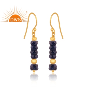 Meilleure vente de boucles d'oreilles en argent sterling plaqué or 18 carats avec pierres précieuses en saphir bleu naturel Demi Fine Jewelry Manufacturer - Product Image 2