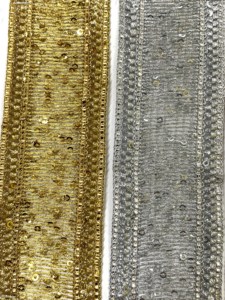 Gimp químico de encaje dorado con lentejuelas de 2,5 \ "étnico indio con cuentas y borlas para ropa de mujer ofertas al por mayor - Product Image 2