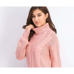 Suéter de punto trenzado rosa extragrande con cuello alto para jóvenes Crave Fame, cárdigan floral vintage transpirable informal para invierno - Product Image 2