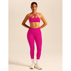 Conjuntos de Yoga de 2 Piezas, Top Deportivo Sin Costuras, Leggings de Cintura Alta, Elásticos, Transpirables, con Logotipo Frontal, Ropa Deportiva para Mujer - Product Image 2