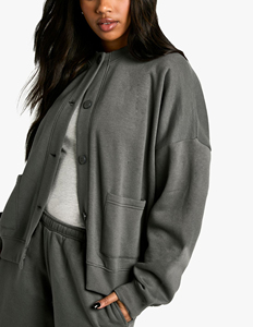 OEM/ODM Survêtement pour femmes 100% coton coupe ample épaules tombantes, sweat à capuche boutonné et pantalon évasé personnalisé pour femmes, ensemble 2 pièces - Product Image 4