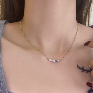 Großhandel Trendy für Foxi Modeschmuck Bunte Zirkonia Perlenkette für Frauen Rhodiniertes Messing mit Glieder kette - Product Image 4