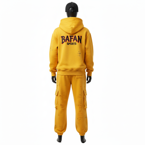 Women Premium Fleece Tracksuit Cotton Polyester <b>Brushed</b> Fabric Yellow Hoodie Jogger Set Screen Print Logo plus size Tracksuits - Product Image 2