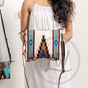 New Arrival Western Aztec Tooled Leather Sling <b>Bag</b> Vintage Brown Tooling Crossbody <b>Bag</b> Unique Aztec Quilted Leather Handbags - Product Image 3