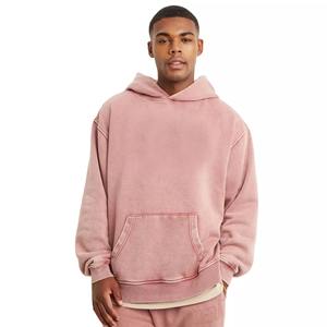 Haute qualité Vintage coton pull hommes surdimensionné Streetwear à capuche pantalons de survêtement ensemble grande taille personnalisé polaire hiver plaine teint - Product Image 3
