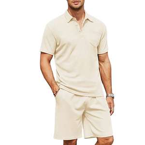 Conjuntos Cortos de Algodón Grueso para Hombre, Camisetas con Logotipo Personalizado, Transpirables, de Secado Rápido, Estilo Vintage, Talla Grande, Otoño, Pakistán - Product Image 4