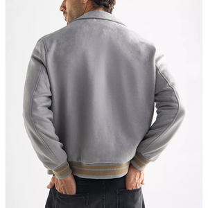 High Quality 380 GSM Oversized Stand Collar Varsity Jacket Custom <b>Drop</b> Shoulder Plain Dyed Canvas Coating Quick Dry Casual - Product Image 3