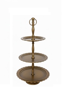 Soporte de Pastel de Metal Dorado Vintage de 3 Niveles con Asa de Anillo, Borde Festoneado, Centro de Mesa de Múltiples Niveles para Fiestas de Bodas - Product Image 5