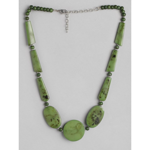 Handmade Womens Angel Statement Green <b>Resin</b> Necklace Multi-Shape Beaded Polished <b>Stone</b> Look Trapezoid Beads Model Pattern - Product Image 5