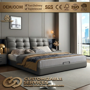 <span class=keywords><strong>Lit</strong></span> double moderne <span class=keywords><strong>et</strong></span> minimaliste <span class=keywords><strong>avec</strong></span> cadre en bois massif, revêtement en cuir Nappa <span class=keywords><strong>et</strong></span> système de levage à gaz <span class=keywords><strong>avec</strong></span> rangement - Product Image 1