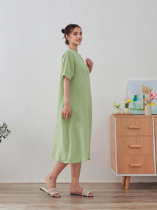 ชุดเดรสผ้าลินินแขนสั้นพองเข้ารูปสำหรับงานปาร์ตี้ชายหาดชุดเดรสแม็กซี่แขนสั้นคอกลมสำหรับผู้หญิงมาใหม่ - Product Image 3