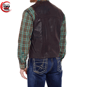Customized V-Neck Breathable <b>Denim</b> Leather <b>Vest</b> for Men Winter Outerwear with Button Decoration Man Custom Made Leather <b>Vest</b> - Product Image 6