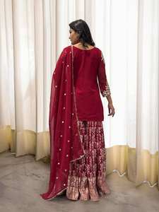Indian Pakistani fully flair Sharara <b>suit</b> In Georgette fabric with Embroidery And Sequence for traditional <b>wedding</b> occasion - Product Image 3