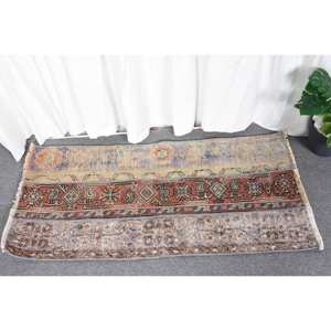 พรมขนสัตว์สีน้ำตาลเบจขนาด1.5x3ฟุตแนววินเทจทำด้วยมือแบบตุรกีพรมสี่เหลี่ยมลายเย็บปะติดสำหรับห้องนั่งเล่นข้างเตียงทำจากยาง - Product Image 1