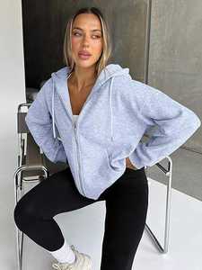 Sweat à capuche zippé pour femme, 100% coton, anti-boulochage, respirant, pour femme, streetwear décontracté, logo frontal, design personnalisable - Product Image 4