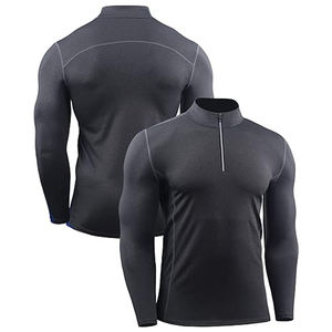 Logo personnalisé pour hommes Zip Neck Compression T-Shirt 100% Polyester Muscle Fit Compression Jersey Vêtements de course pour hommes Jogging Wear - Product Image 4