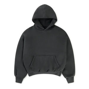 Sweat à capuche en coton 100% anthracite d'hiver, grammage lourd, séchage rapide, streetwear, épaules tombantes, uni, teinture unie, sweat à capuche personnalisé, coupe courte - Product Image 1