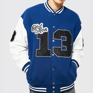 เสื้อแจ็กเก็ตเบสบอลผ้ากำมะหยี่สำหรับผู้ชายขน100% สีแดงขาววินเทจปักลาย - Product Image 2