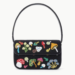 Sacs à bandoulière perlés noirs avec broderie champignon et perles de verre, sacs à main pour femmes, pochettes de soirée, sacs à main faits main avec perles - Product Image 1