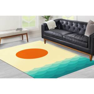 Tapis minimalistes à motifs soleil et mer, tapis paysager moderne, tapis imprimé, tapis à poils doux - Product Image 3