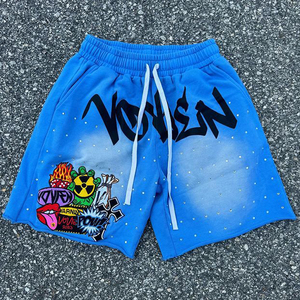 <b>Men's</b> <b>Shorts</b> Custom 100% Cotton Fleece Screen Printing with Embroidery <b>Patch</b> Rhinestones <b>Shorts</b> - Product Image 4