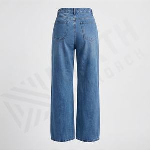 Pantalon large en jean délavé pour femme, taille haute, style décontracté, coupe droite, avec nœud, collection mode estivale - Product Image 2