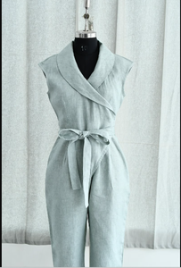 Moda de verano para mujer, mono largo de lino 100% de la mejor calidad con cinturón medio, nuevo estilo, vestido de diseño africano, logotipo personalizado - Product Image 4