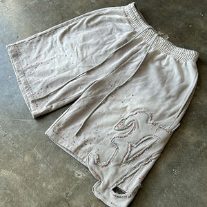 Short personnalisé pour hommes en éponge française délavé à l'acide Streetwear pantalon à coupe et couture en strass anti-rides et respirant - Product Image 3