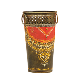 Ensemble de 2 vases à fleurs peints à la main en métal gaufré contenants décoratifs en fer Style de conception côtière pour la décoration de cadeaux de mariage à la maison - Product Image 2