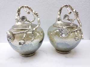 Impressionnant ensemble de 2 boîtes de rangement pour la maison hôtel ustensiles de cuisine en aluminium feuille Design brun or boîtes de rangement rondes bacs bocaux - Product Image 4