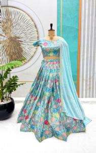 ชุด Chanderi lehenga choli ชุดผ้าโพลีเอสเตอร์วิสโคสที่มีการพิมพ์ที่ซับซ้อนและดูเพ็ตตาสำหรับฤดูร้อน - Product Image 6