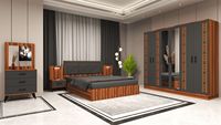 Ensemble de chambre à coucher moderne en aggloméré avec rangement complet, options de taille Queen/King, housse amovible personnalisable, armoire et étagère à chaussures
