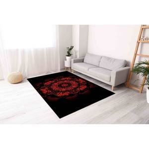 Mandala Pattern Printed Rug: <b>Black</b> And Red Large Entryway <b>Door</b> <b>Mat</b>,With Pile Soft Rug - Product Image 4