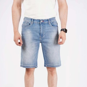 Cotton Street Diseño de alta calidad Estampado de pantalla Dtf Impresión digital Hombres Pantalones cortos Azul Patchwork Stitch Dark Washed Jeans Shorts - Product Image 1