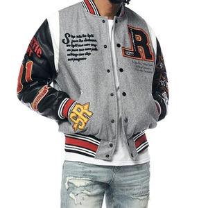 Bomber de béisbol para hombre de primera calidad Letterman Varsity Jacket para hombre, venta al por mayor, estilo callejero, manga de cuero y logotipo bordado - Product Image 4