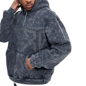 Ensemble de survêtement d'hiver grande taille à capuche, couleur unie, délavé à l'acide, style vintage, 2 pièces, avec personnalisation de marque, qualité supérieure - Product Image 4
