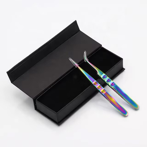 Muestra gratis Punta de fibra de 90 grados Volumen Pinzas de pestañas negras Caja personalizada Aislamiento de embalaje Extensión de pestañas Pestañas Acero inoxidable - Product Image 6