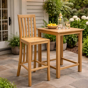 Chaise de bar en bois de teck durable, style scandinave moderne, modèle Balero, avec dossier à lattes, pour usage commercial dans les cafés et restaurants - Product Image 4