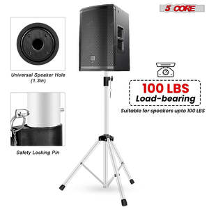 5 Core <b>Speaker</b> <b>Stand</b> Height Adjustable PA DJ Tripod Studio Monitor <b>Stands</b> w 35mm Compatible Insert - Product Image 5