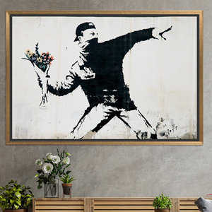 Impresión en Lienzo: Graffiti de Flores de Banksy para Decoración Moderna, Lienzo con Marco Dorado - Product Image 1