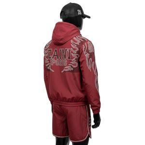 Conjunto Corto de Chaqueta Cortavientos para Hombre, Tela de Poliéster, Color Rojo Vino, Ligero, Transpirable, con Pedrería, Logotipo Personalizado, Talla Grande - Product Image 5