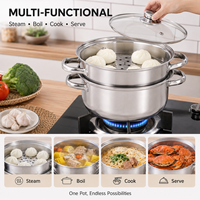 Ensemble de casseroles vapeur multicouches en acier inoxydable écologique avec couvercle en verre pour la maison et la restauration (vente en gros)