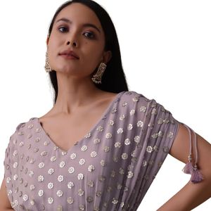All'ingrosso donna abbigliamento etnico OEM fornitore di abbigliamento personalizzato Set Top Palazzo color lavanda viola In Georgette con paillettes - Product Image 4