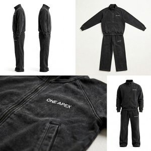 Custom Black Acid Wash Tracksuit Vintage Washed Sweat Suit Full <b>Zip</b> Jacket Jogger Set Cotton Fleece OEM ODM Manufacturer - Product Image 5