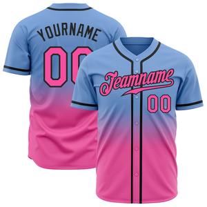 Ropa de equipo personalizada superventas, camiseta de béisbol de moda con decoloración auténtica Rosa-negra azul claro personalizada - Product Image 1