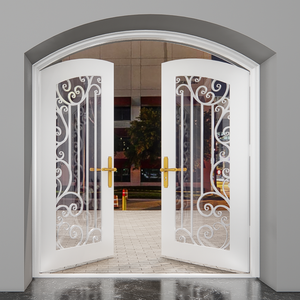 Porte d'entrée en fer artisanal avec défilement vertical et accents de verre pour les maisons traditionnelles et les entrées extérieures élégantes - Product Image 5