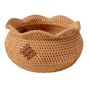 Cesta de bandeja redonda de ratán de alta calidad, cuencos tejidos a mano de estilo bohemio de lujo para frutas, aperitivos, cuenco para servidor de alimentos - Product Image 1