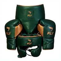 Guantes de Boxeo Profesionales de Cuero, Nuevos, con Protector de Cabeza e Ingle, Transpirables, Duraderos, Verde Dorado, Látex para Boxeo y Sanda
