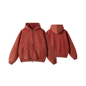 Venta al por mayor de los hombres 360Gsm Boxy Heavyweight Oversized Plaid Zip Pullover Hoodie algodón mezclado Vintage ácido lavado Streetwear invierno - Product Image 1