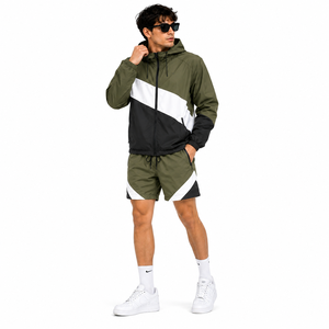 Ensemble coupe-vent pour homme : short et veste en nylon, léger, respirant, taille mi-haute, tenue décontractée deux pièces, style streetwear - Product Image 2
